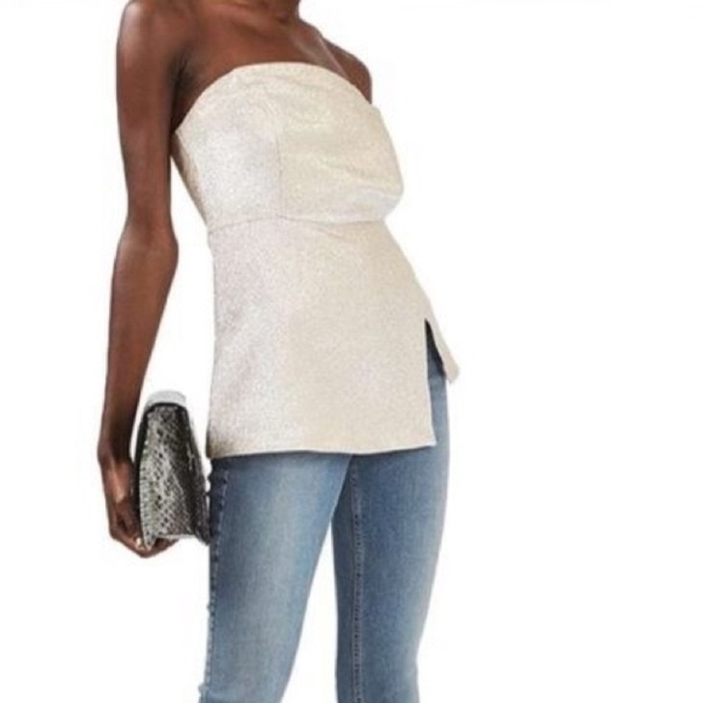Topshop Asymmetrical Gold Mini Strapless Top